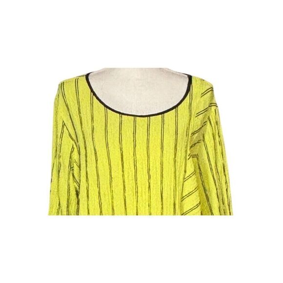 Ali Miles Tunic Size 1X Striped Yellow Artsy Pocket Button Lagenlook Corpcore - Picture 4 of 10